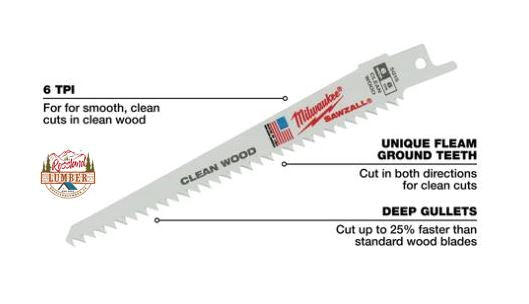 Milwaukee Reciprocating Saw Blade, 3/4 in W, 9 in L, 6 TPI, Bi-Metal Cutting Edge